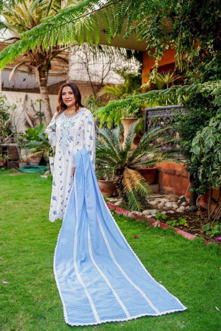 Khayal by Shaista Hasan - Blue Blossom - Chikan - 2 Piece