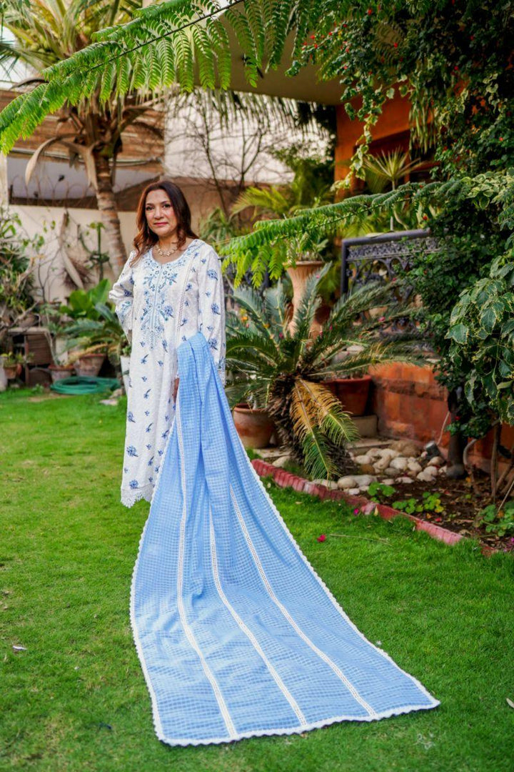 Khayal by Shaista Hasan - Blue Blossom - Chikan - 2 Piece