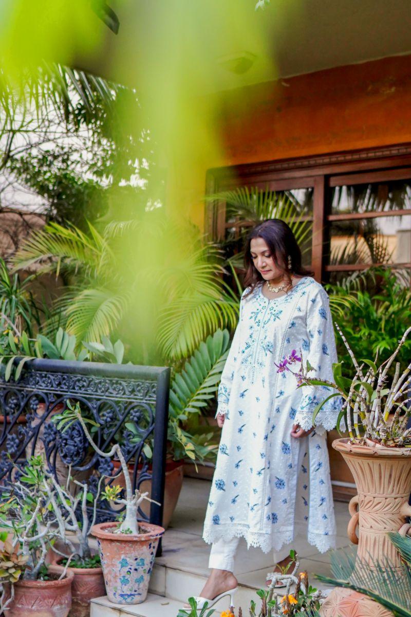 Khayal by Shaista Hasan - Blue Blossom - Chikan - 2 Piece