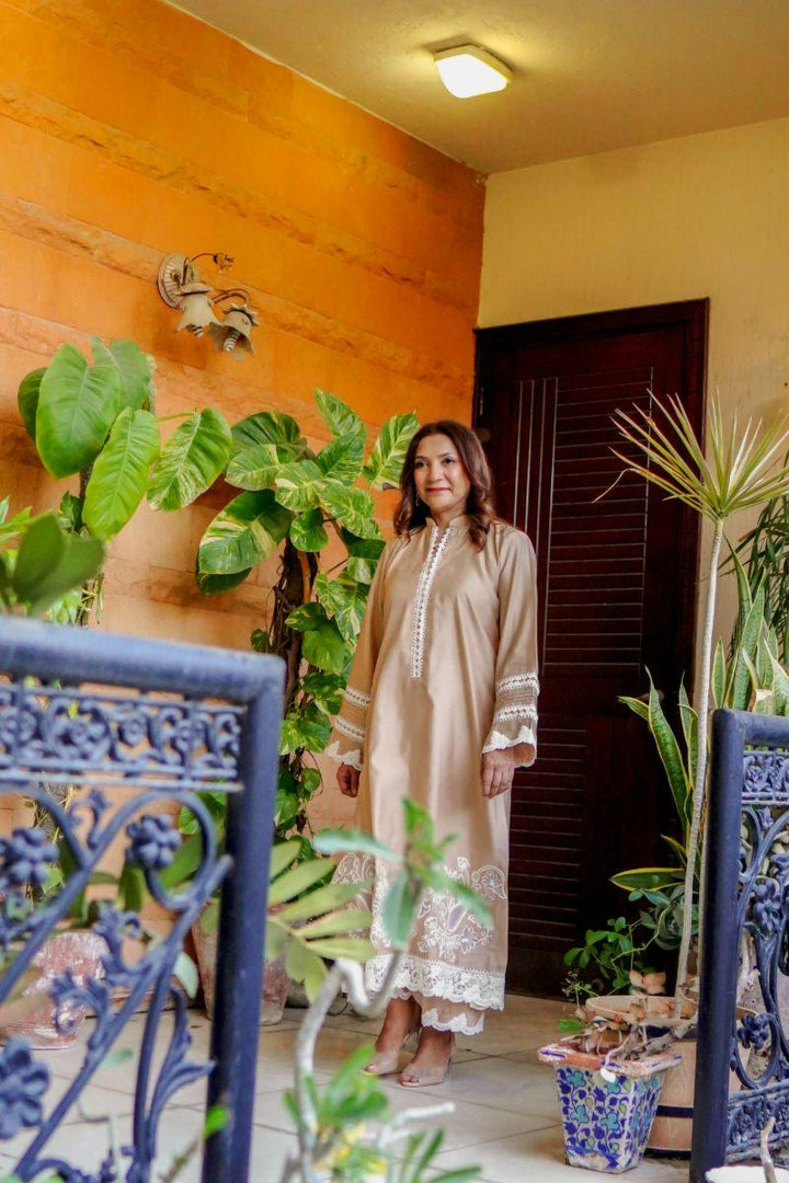 Khayal by Shaista Hasan - Muted Gold - Khaddi Cotton - 2 Piece