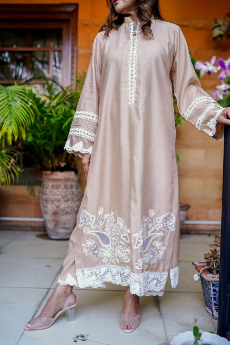 Khayal by Shaista Hasan - Muted Gold - Khaddi Cotton - 2 Piece