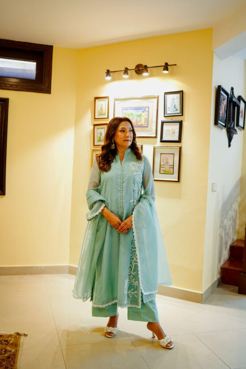 Khayal by Shaista Hasan - Aqua dream - Silk - 3 Piece