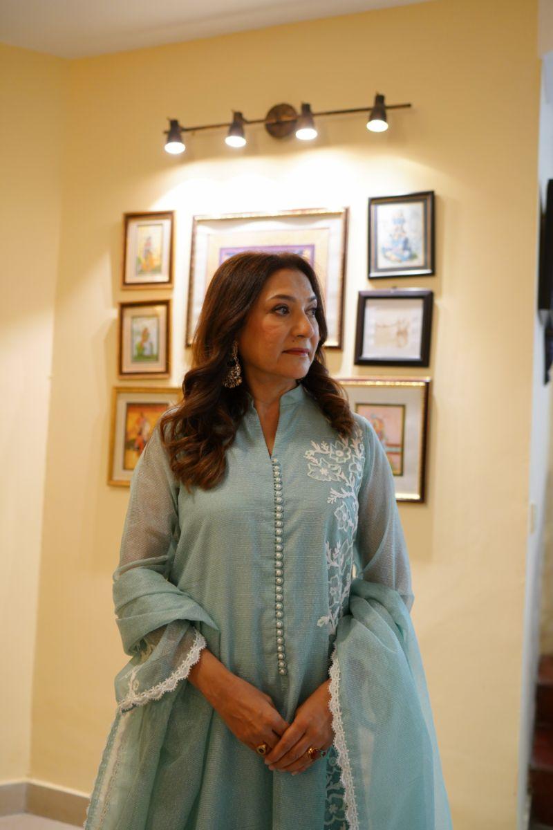 Khayal by Shaista Hasan - Aqua dream - Silk - 3 Piece