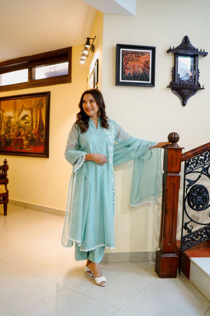 Khayal by Shaista Hasan - Aqua dream - Silk - 3 Piece