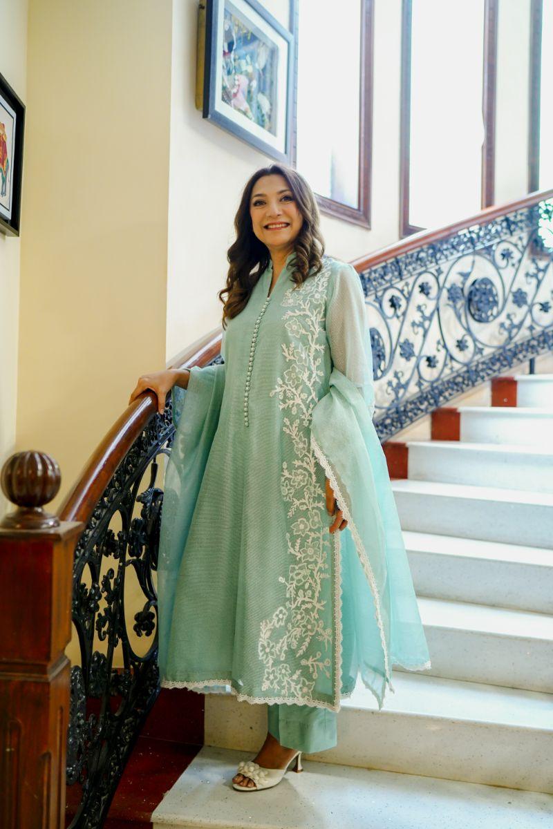 Khayal by Shaista Hasan - Aqua dream - Silk - 3 Piece