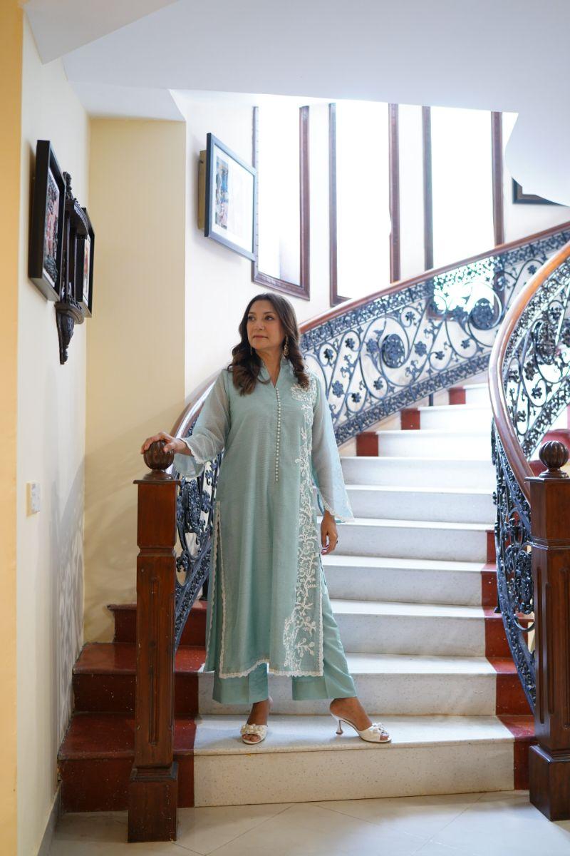 Khayal by Shaista Hasan - Aqua dream - Silk - 3 Piece