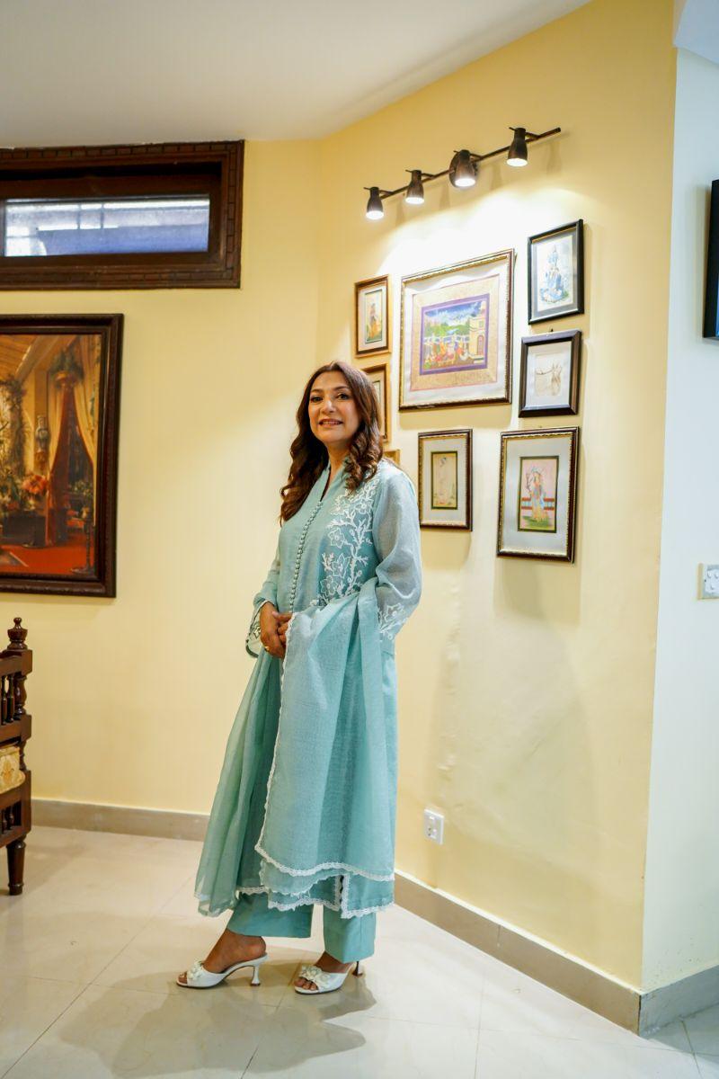 Khayal by Shaista Hasan - Aqua dream - Silk - 3 Piece