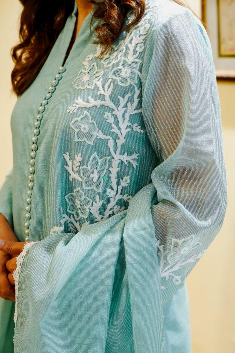 Khayal by Shaista Hasan - Aqua dream - Silk - 3 Piece