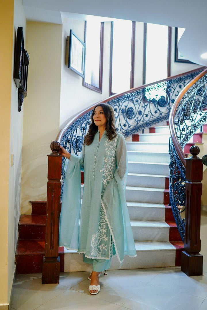 Khayal by Shaista Hasan - Aqua dream - Silk - 3 Piece