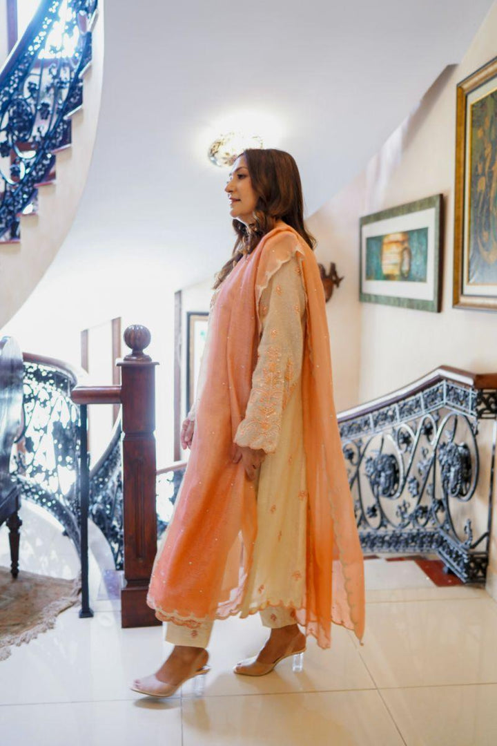 Khayal by Shaista Hasan - Coral dream - Silk - 3 Piece