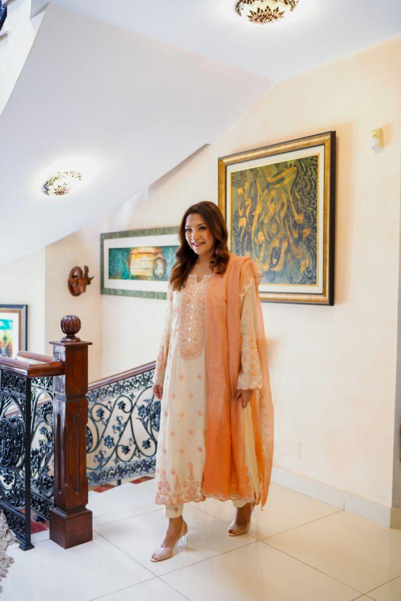 Khayal by Shaista Hasan - Coral dream - Silk - 3 Piece