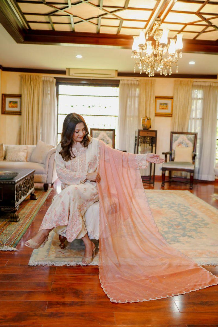 Khayal by Shaista Hasan - Coral dream - Silk - 3 Piece