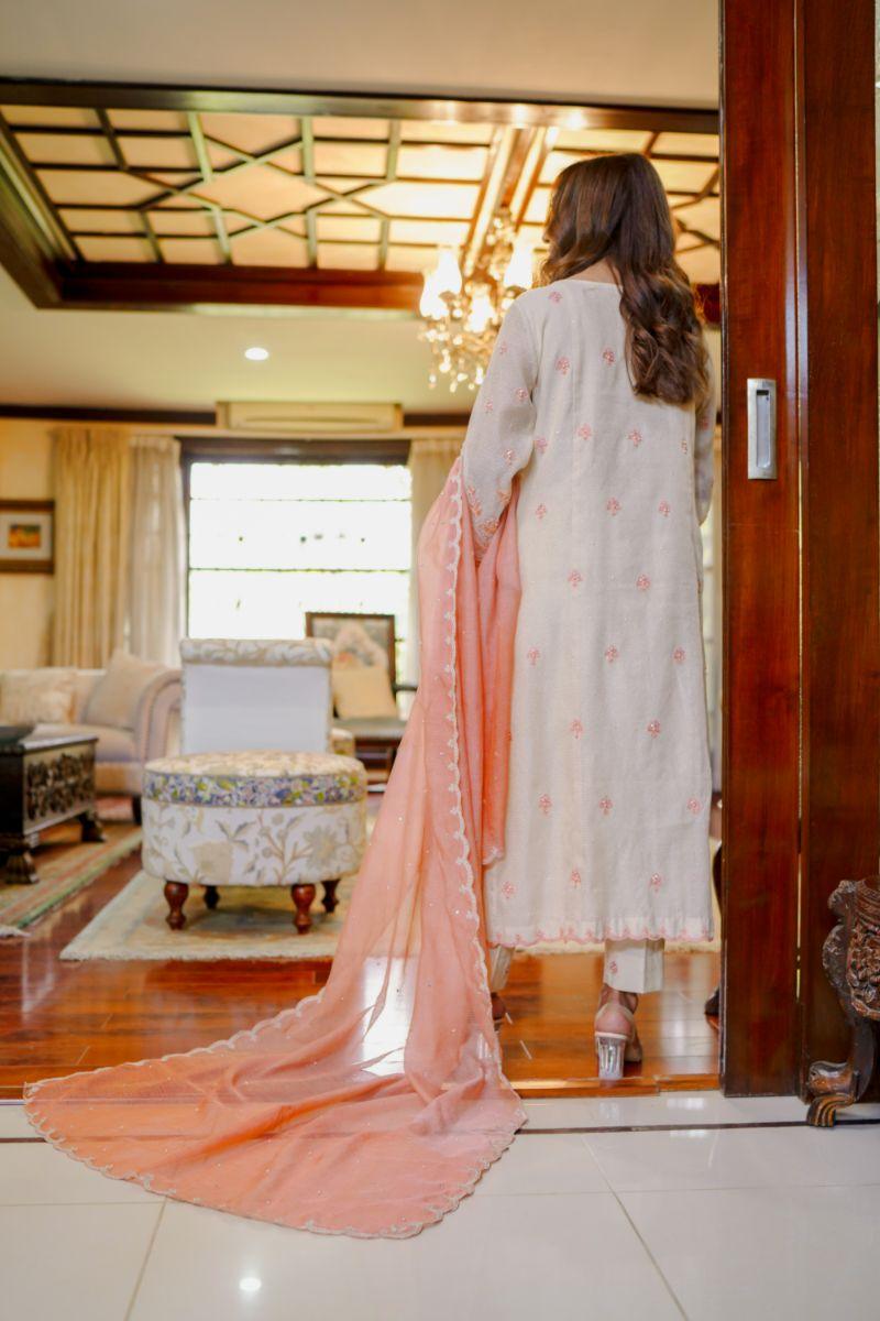 Khayal by Shaista Hasan - Coral dream - Silk - 3 Piece