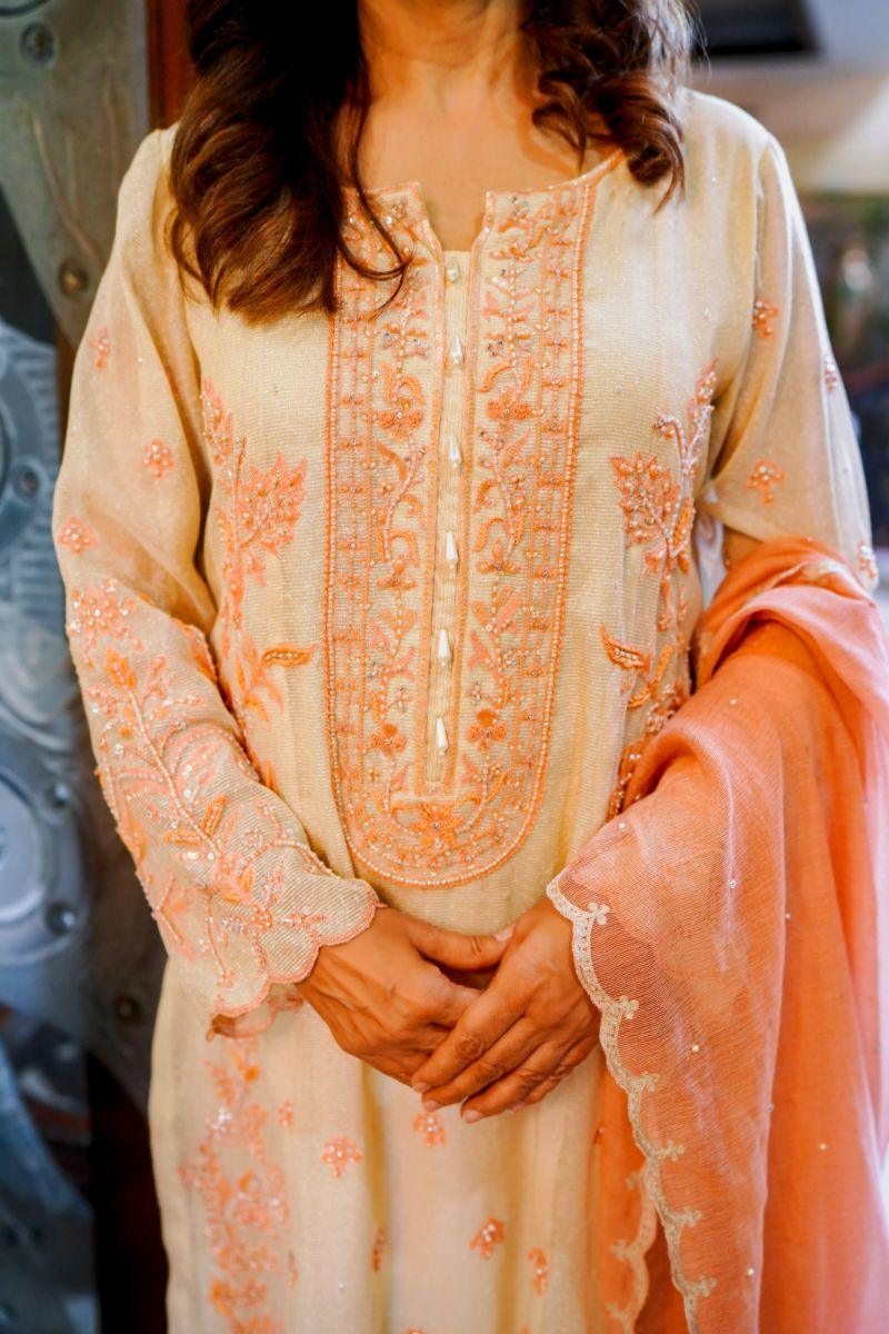 Khayal by Shaista Hasan - Coral dream - Silk - 3 Piece