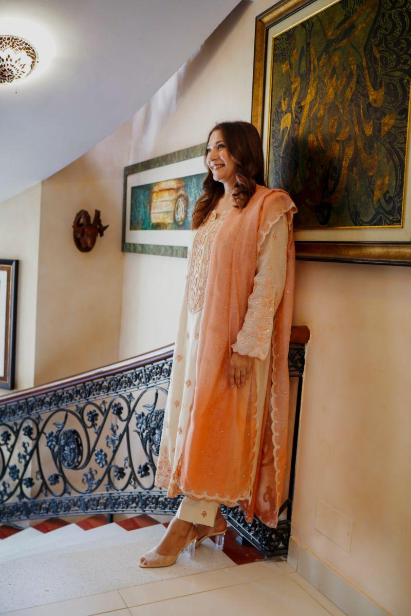 Khayal by Shaista Hasan - Coral dream - Silk - 3 Piece