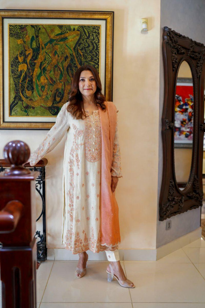 Khayal by Shaista Hasan - Coral dream - Silk - 3 Piece