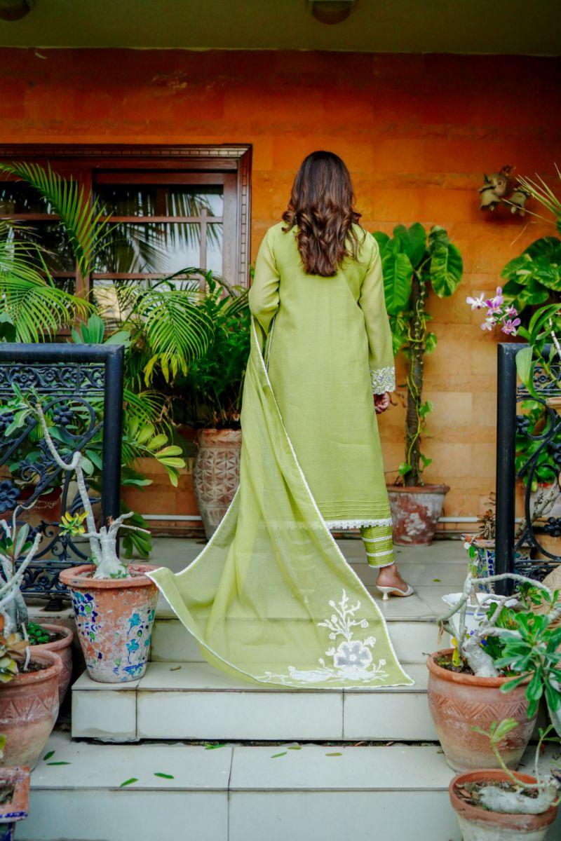 Khayal by Shaista Hasan - Lime luster - Silk - 3 Piece