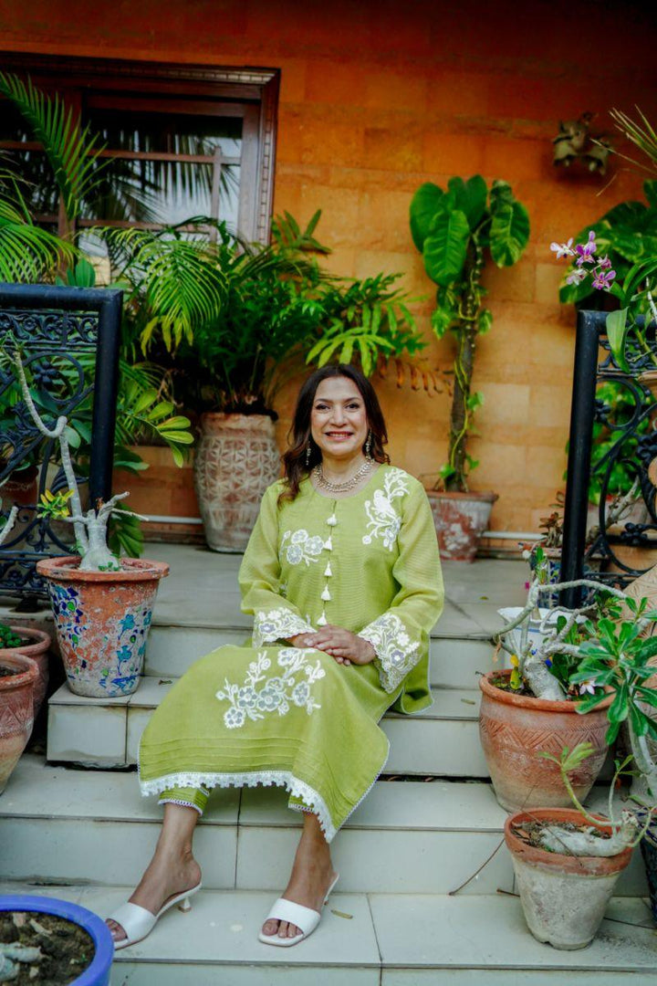 Khayal by Shaista Hasan - Lime luster - Silk - 3 Piece