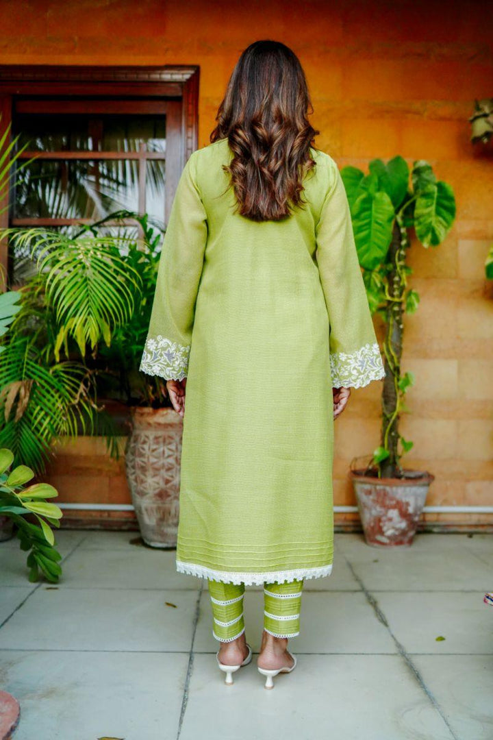 Khayal by Shaista Hasan - Lime luster - Silk - 3 Piece