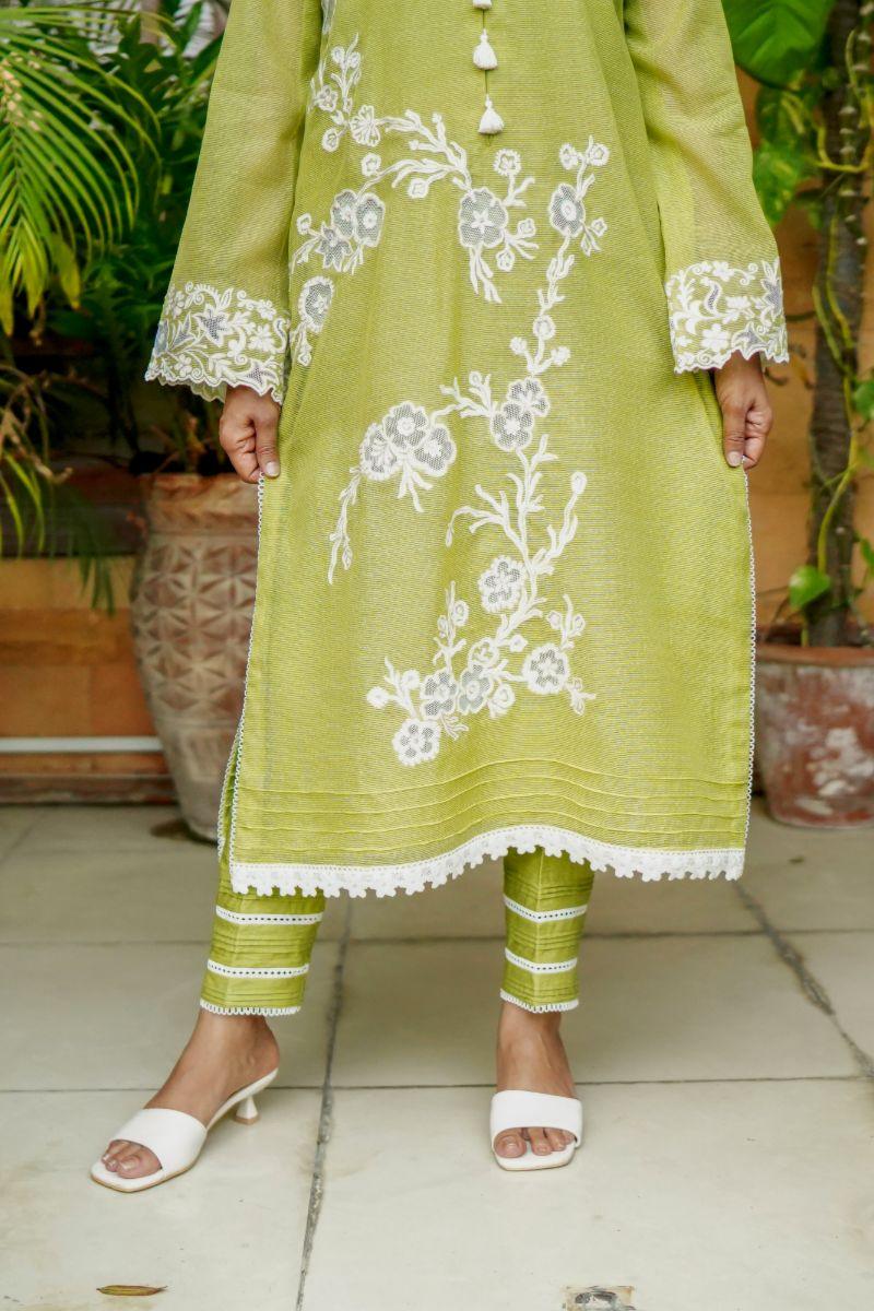 Khayal by Shaista Hasan - Lime luster - Silk - 3 Piece