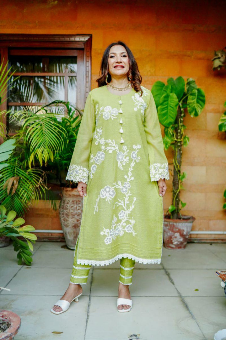 Khayal by Shaista Hasan - Lime luster - Silk - 3 Piece