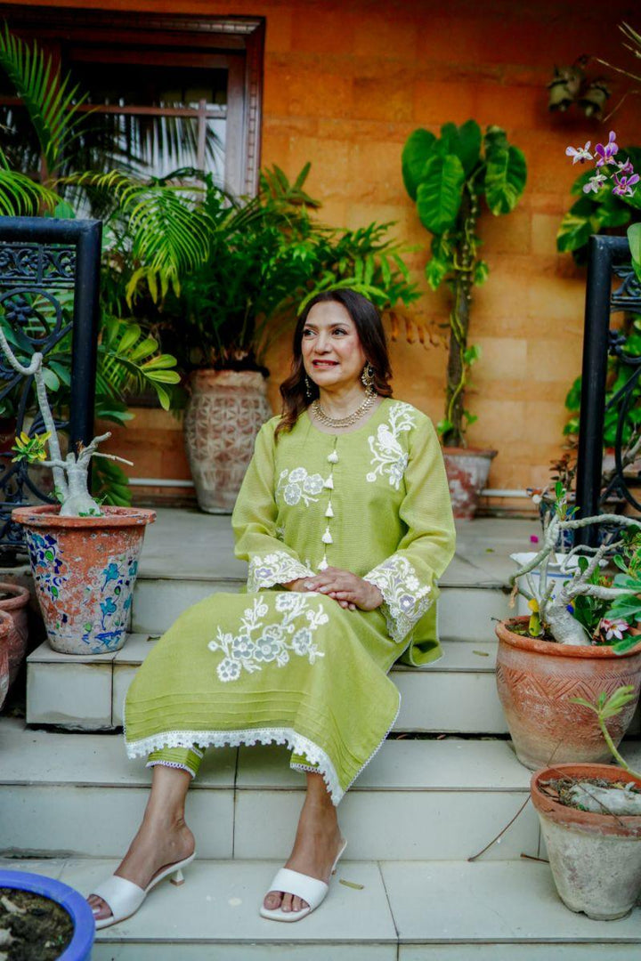 Khayal by Shaista Hasan - Lime luster - Silk - 3 Piece