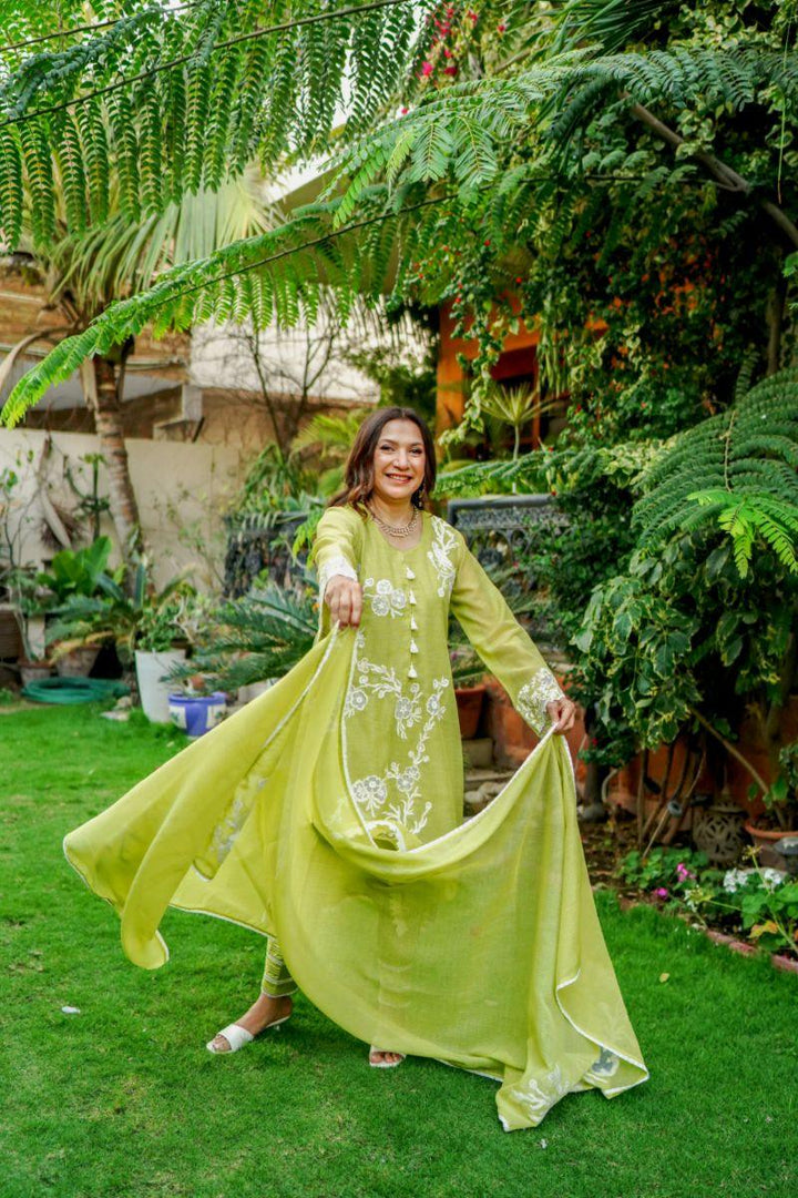 Khayal by Shaista Hasan - Lime luster - Silk - 3 Piece