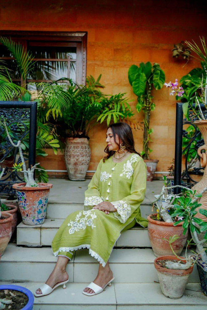 Khayal by Shaista Hasan - Lime luster - Silk - 3 Piece