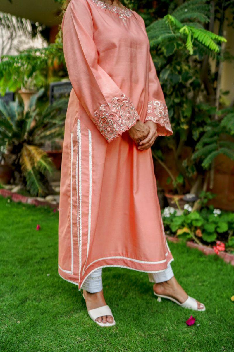 Khayal by Shaista Hasan - Peachy gleam - Cotton Silk - 3 Piece