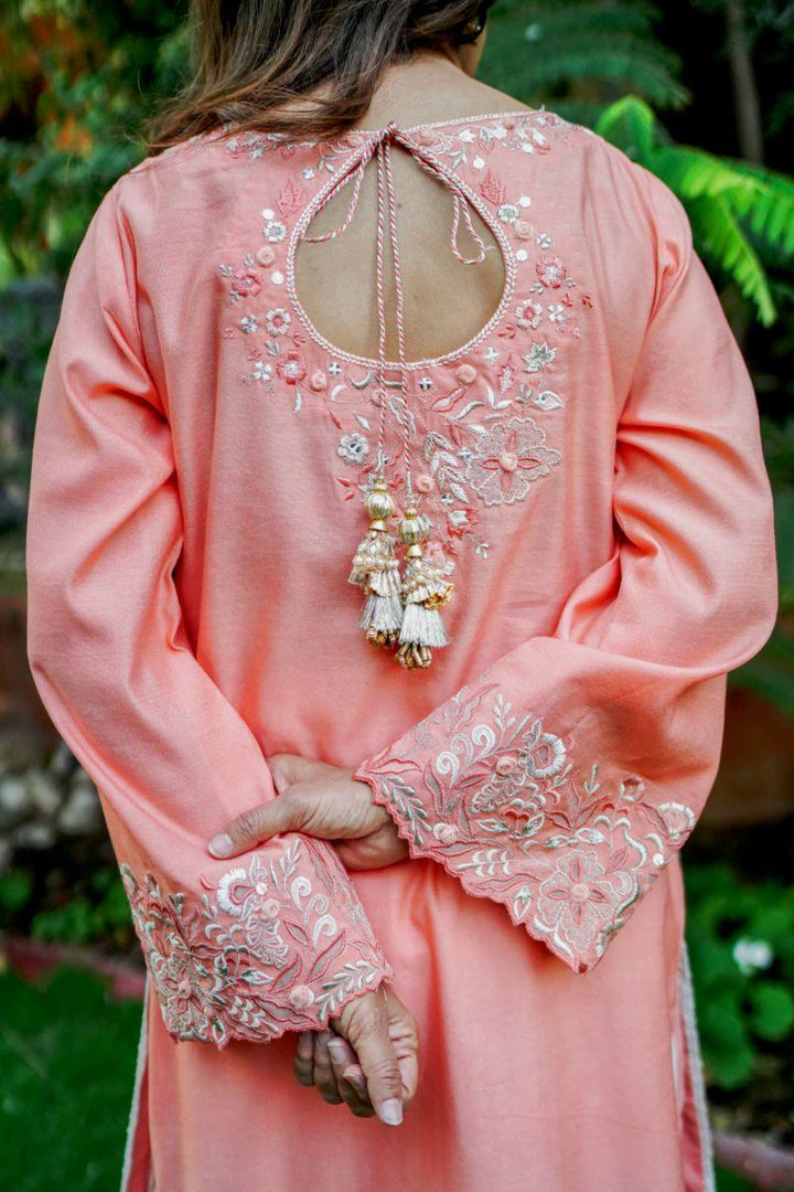 Khayal by Shaista Hasan - Peachy gleam - Cotton Silk - 3 Piece