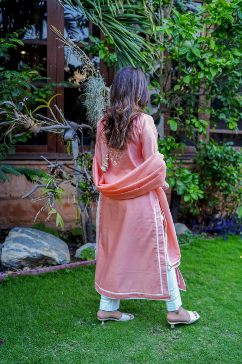 Khayal by Shaista Hasan - Peachy gleam - Cotton Silk - 3 Piece