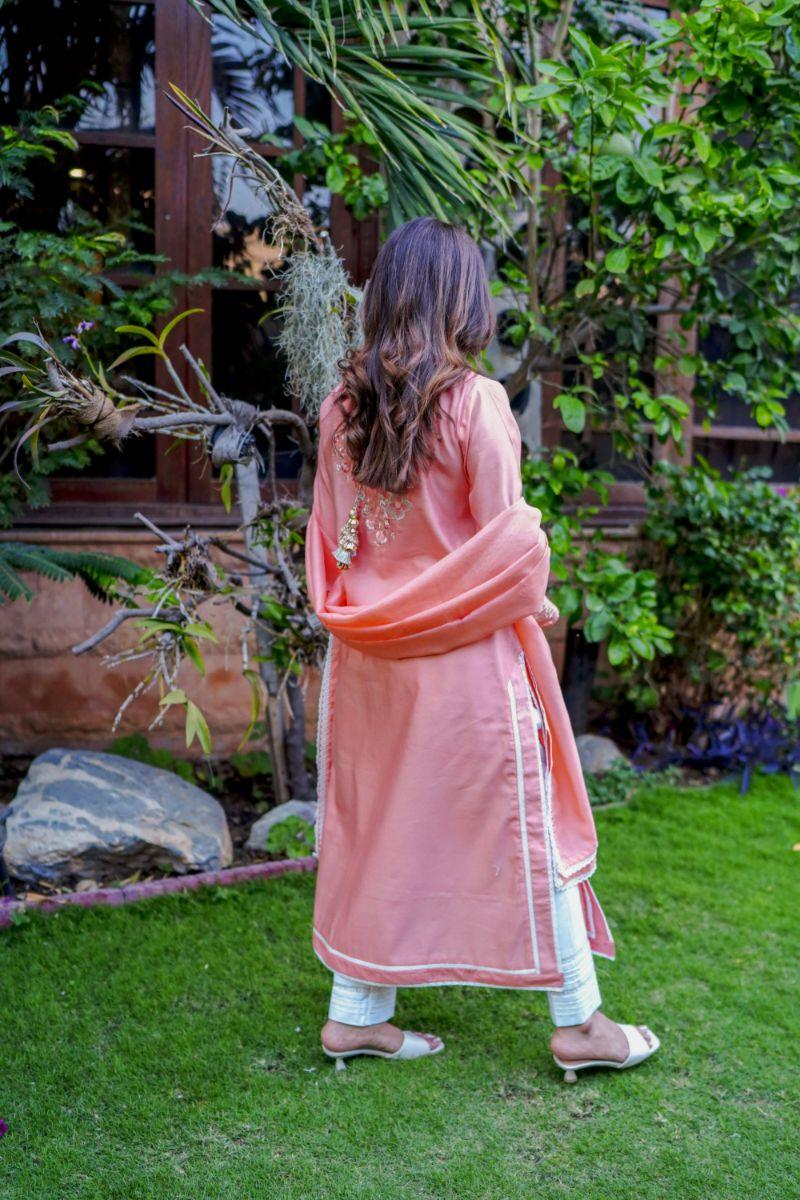 Khayal by Shaista Hasan - Peachy gleam - Cotton Silk - 3 Piece