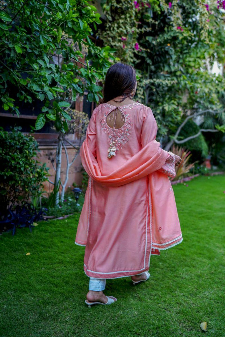 Khayal by Shaista Hasan - Peachy gleam - Cotton Silk - 3 Piece