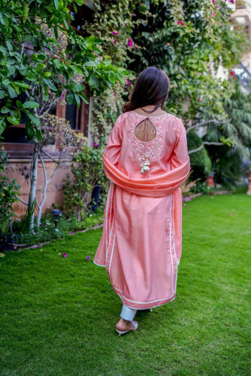 Khayal by Shaista Hasan - Peachy gleam - Cotton Silk - 3 Piece