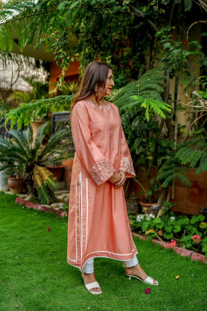 Khayal by Shaista Hasan - Peachy gleam - Cotton Silk - 3 Piece