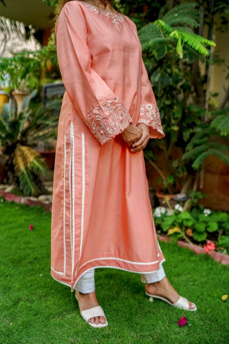 Khayal by Shaista Hasan - Peachy gleam - Cotton Silk - 3 Piece