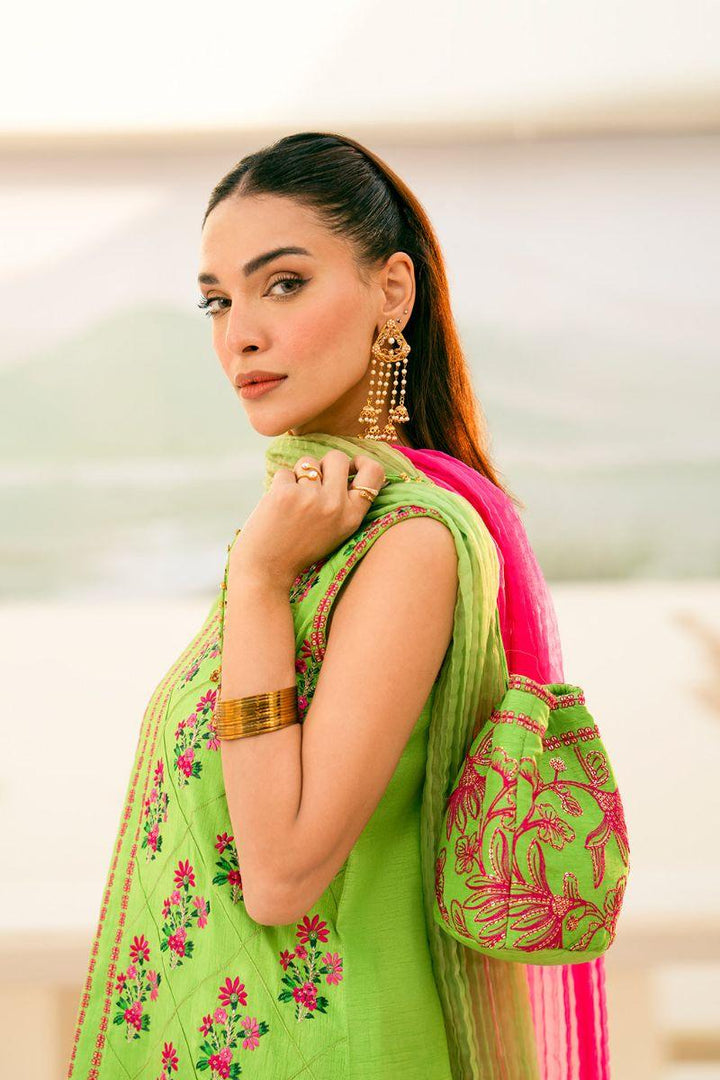 Fozia Khalid - Soraya - Parrot Green & Pink - Silk - 3 Piece