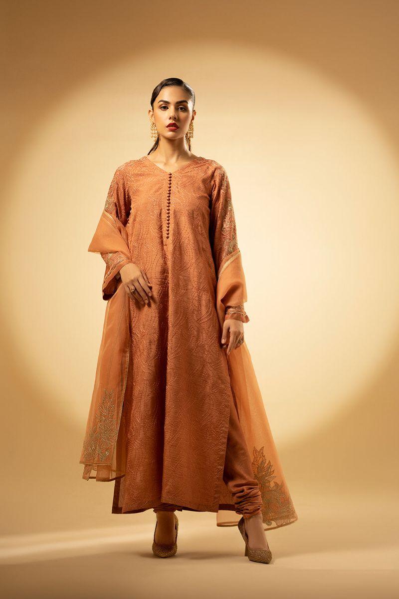 Fozia Khalid - Peach Hues - Silk - 3 Piece