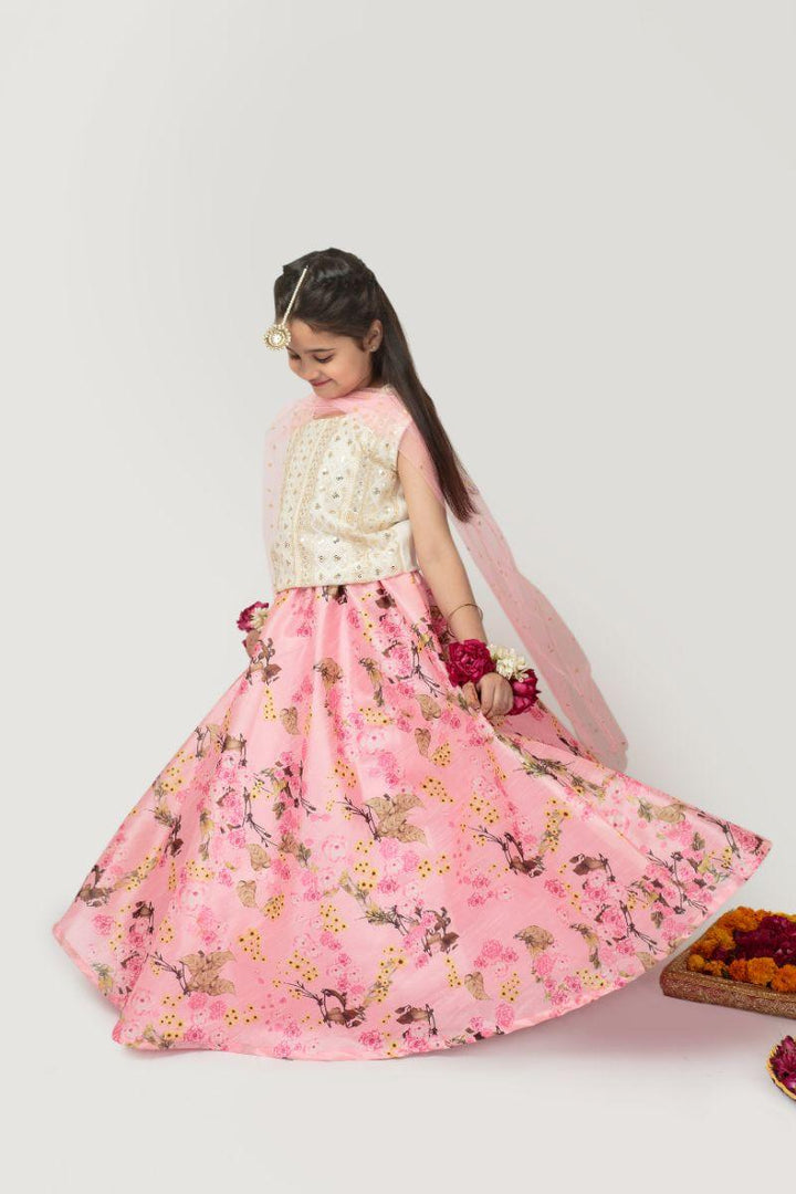 Cheeco Chic - PFLEID24 - Lehnga - Raw Silk & Chiffon - Pink & White - 3 Piece