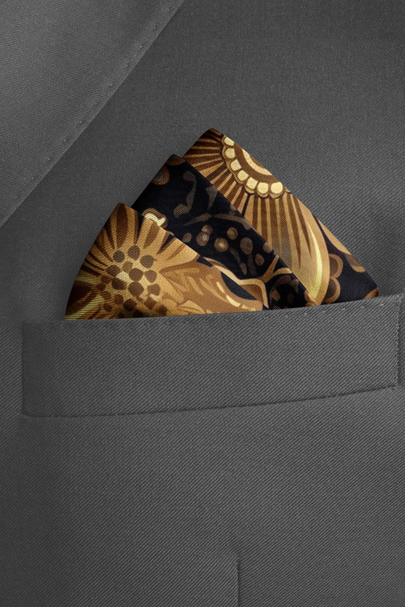 Black Wolf - WILLIAM MORRISS GOLD AND BLACK SILK POCKET SQUARE - BLACK - SILK - 1 Piece