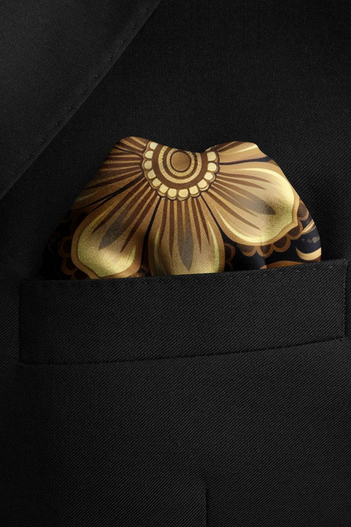 Black Wolf - WILLIAM MORRISS GOLD AND BLACK SILK POCKET SQUARE - BLACK - SILK - 1 Piece