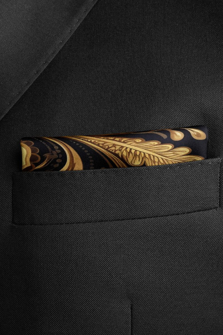 Black Wolf - WILLIAM MORRISS GOLD AND BLACK SILK POCKET SQUARE - BLACK - SILK - 1 Piece