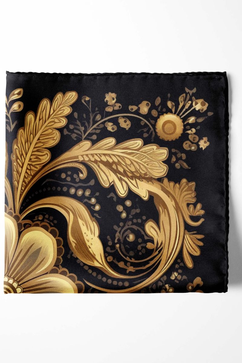 Black Wolf - WILLIAM MORRISS GOLD AND BLACK SILK POCKET SQUARE - BLACK - SILK - 1 Piece