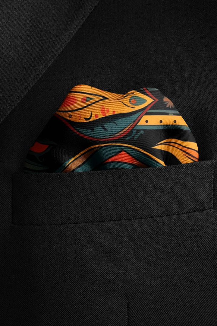 Black Wolf - ETHNIC ANTIQUES SILK POCKET SQUARE - BLACK - SILK - 1 Piece