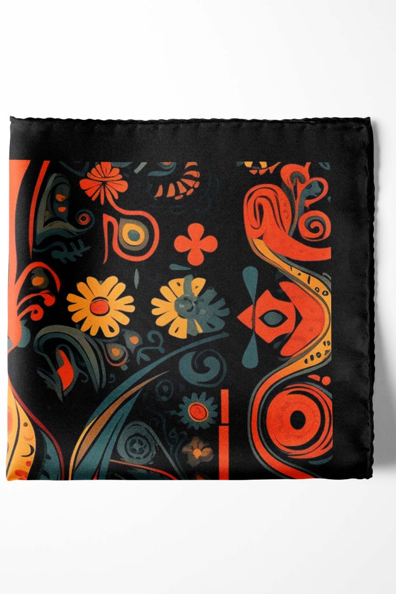 Black Wolf - ETHNIC ANTIQUES SILK POCKET SQUARE - BLACK - SILK - 1 Piece