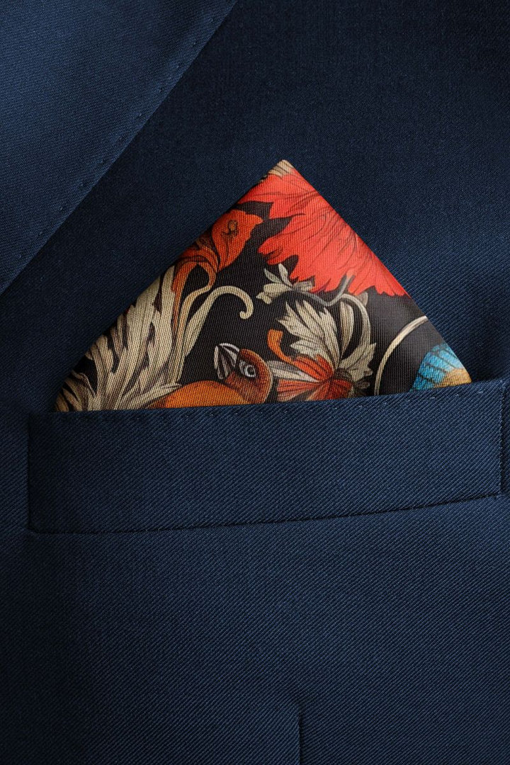 Black Wolf - JUNGLE LOVE SILK POCKET SQUARE - JET BLACK - SILK - 1 Piece