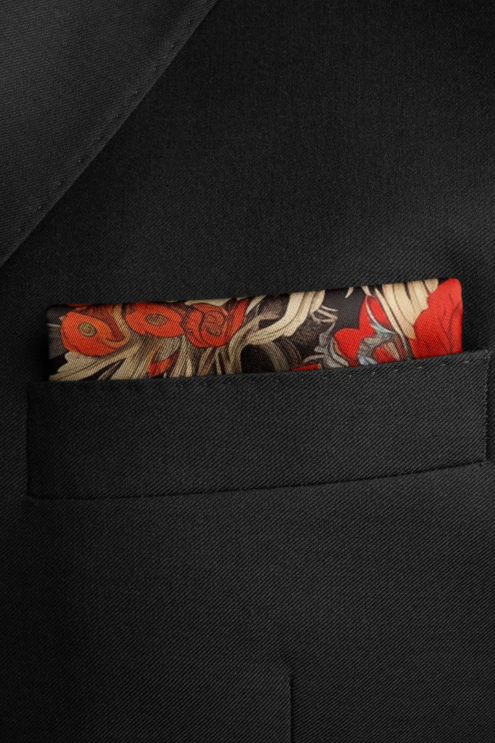 Black Wolf - JUNGLE LOVE SILK POCKET SQUARE - JET BLACK - SILK - 1 Piece