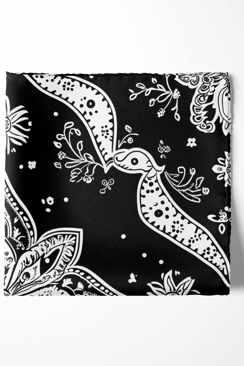 Black Wolf - ABSTRACT BANDANA SILK POCKET SQUARE - BLACK - SILK - 1 Piece