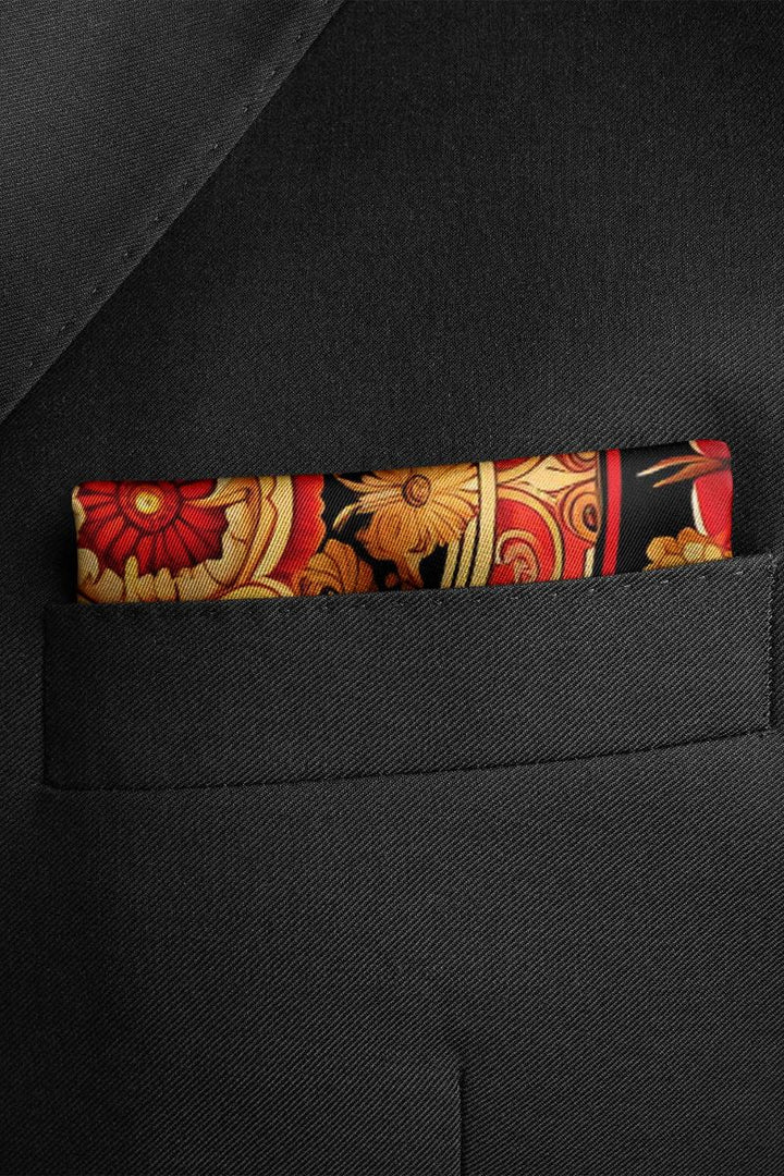 Black Wolf - RED PERSIAN ART SILK POCKET SQUARE - BLACK - SILK - 1 Piece