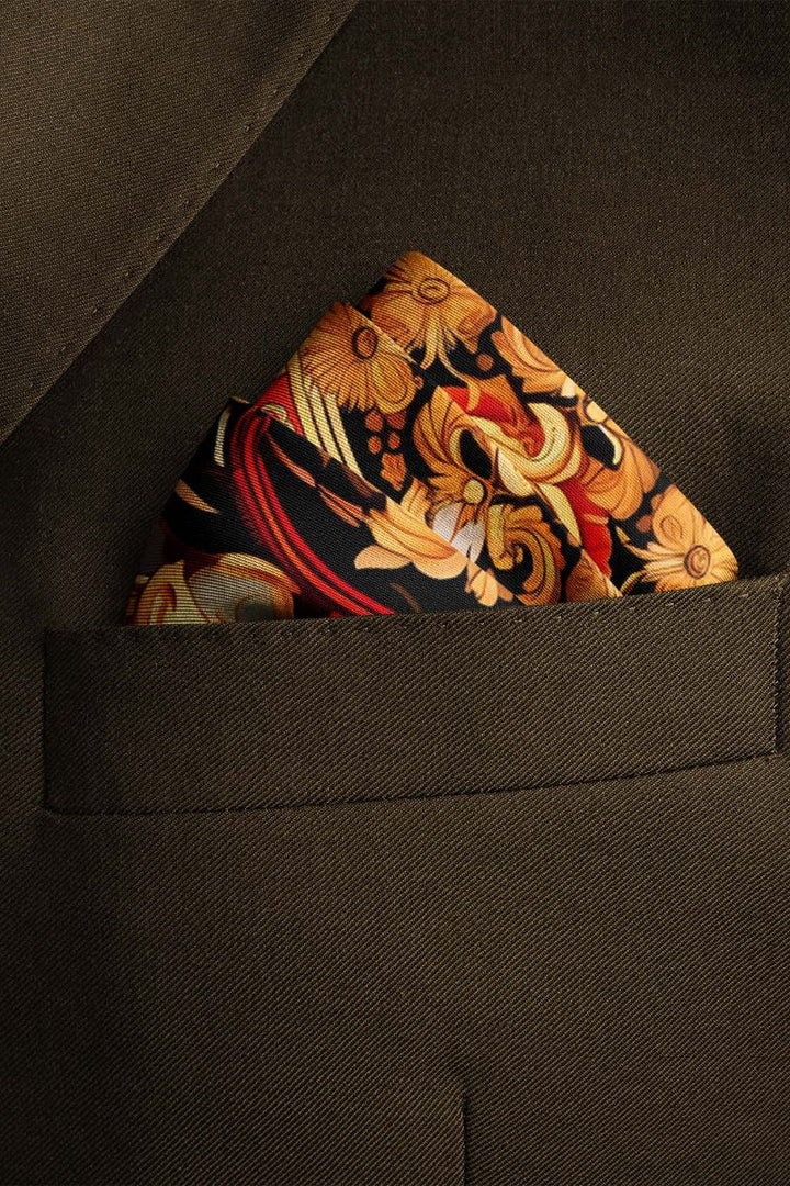 Black Wolf - RED PERSIAN ART SILK POCKET SQUARE - BLACK - SILK - 1 Piece